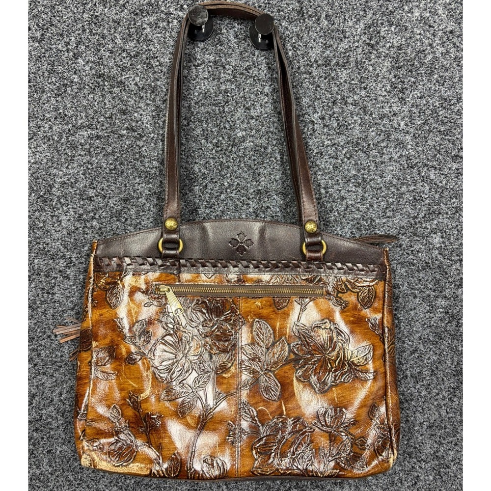 Patricia Nash Tote Bag Womens Tan Floral Embossed Leather Tassel Boho Western - Picture 4 of 11